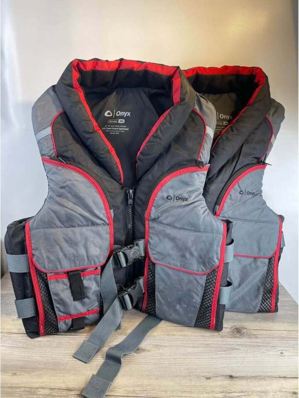 Onyx Adult 3XL Fishing Life Jacket PFD USCG Approved Vest Grey Red Lot of 2